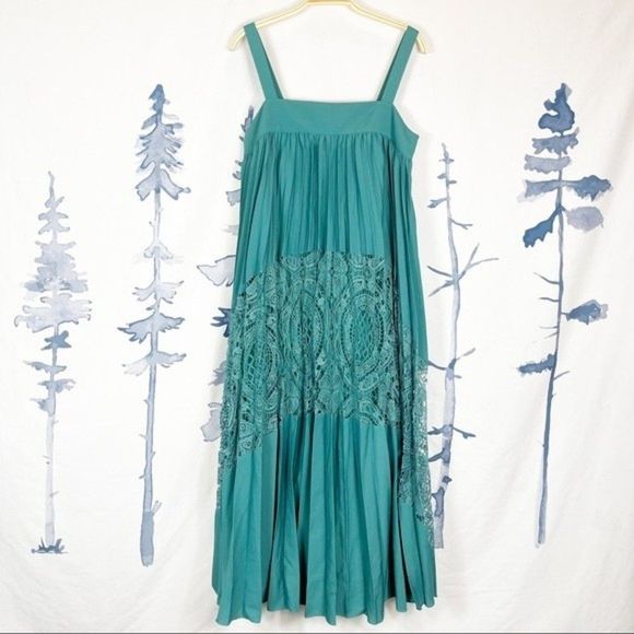 NWT Anthropologie Geisha Designs Pleated Lace Maxi Dress Teal Size S - Picture 5 of 12